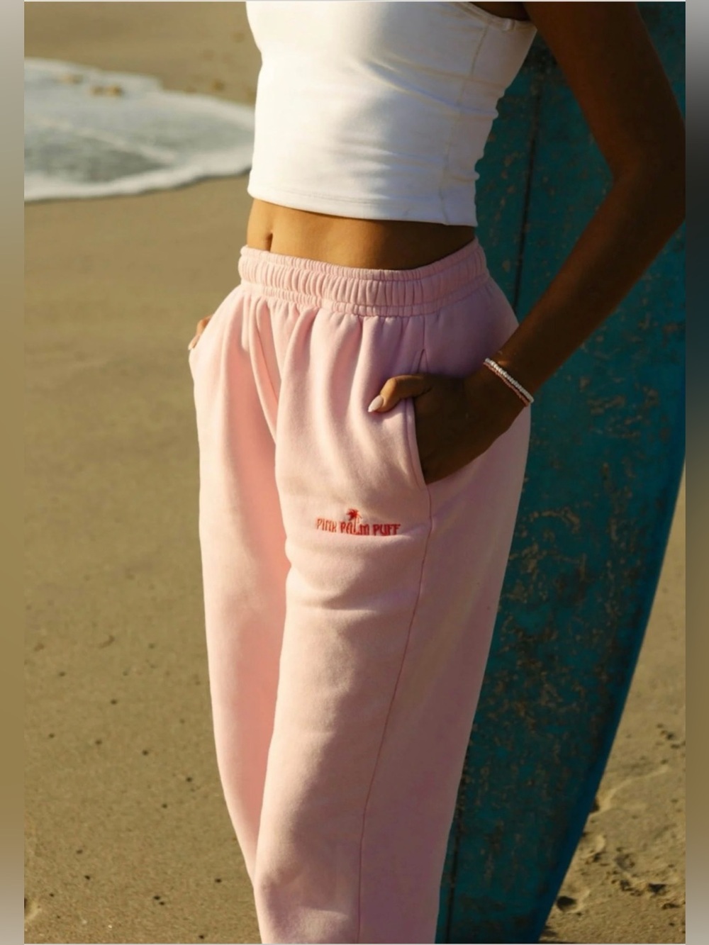 Pink Palm Puff Sweatpants in Pink
